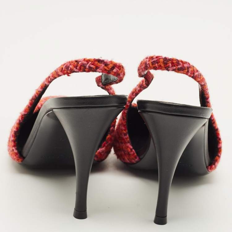 مملوكة مسبقًا Saint Laurent Size 39 Multicolor Tweed Metal Cap Toe Slingback Pumps