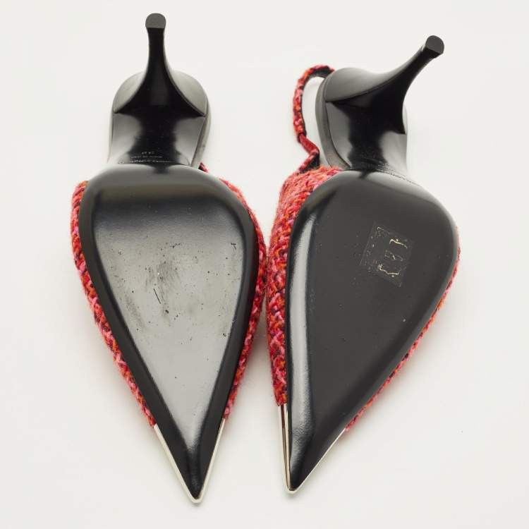 مملوكة مسبقًا Saint Laurent Size 39 Multicolor Tweed Metal Cap Toe Slingback Pumps