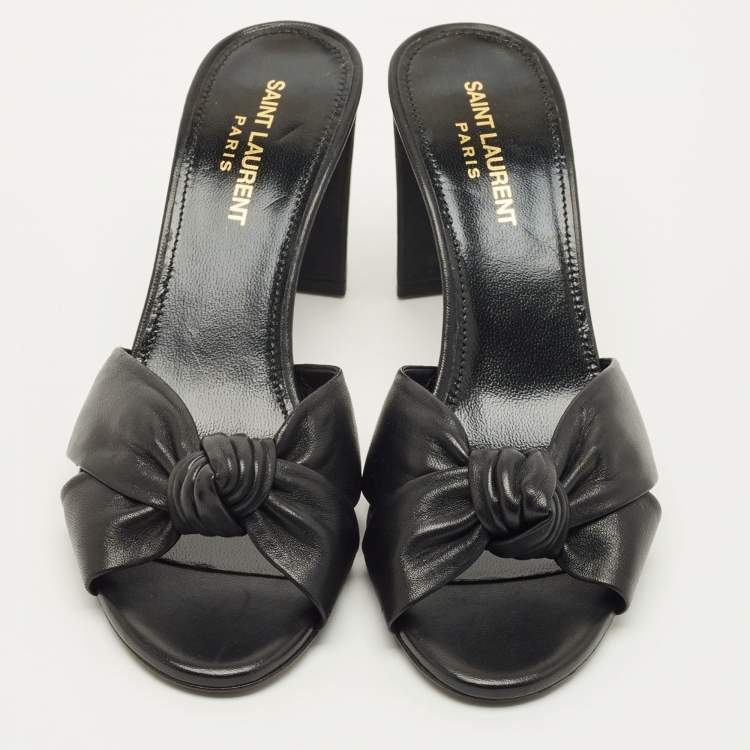 Pre Owned Saint Laurent Bianca Size 38 Black Leather Slide Sandals