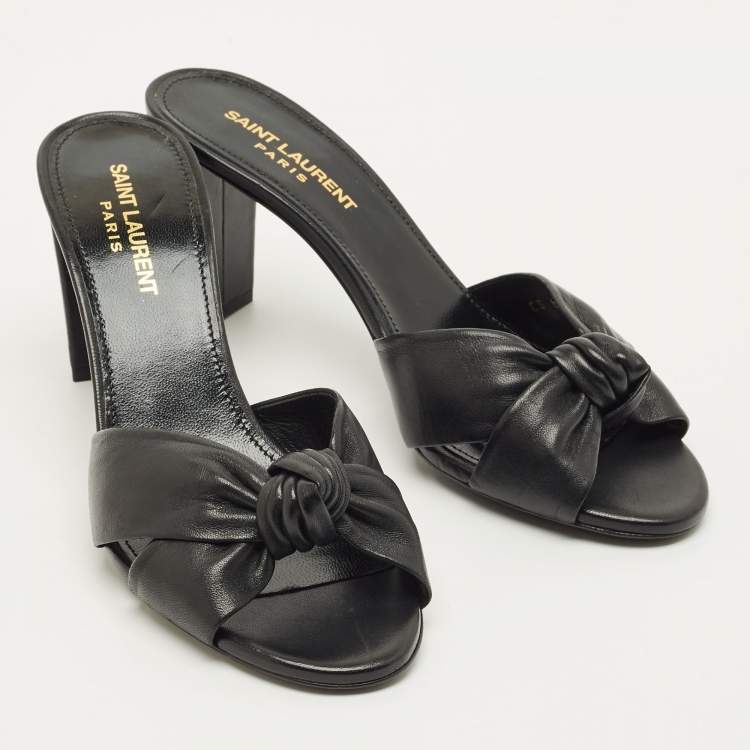 Pre Owned Saint Laurent Bianca Size 38 Black Leather Slide Sandals