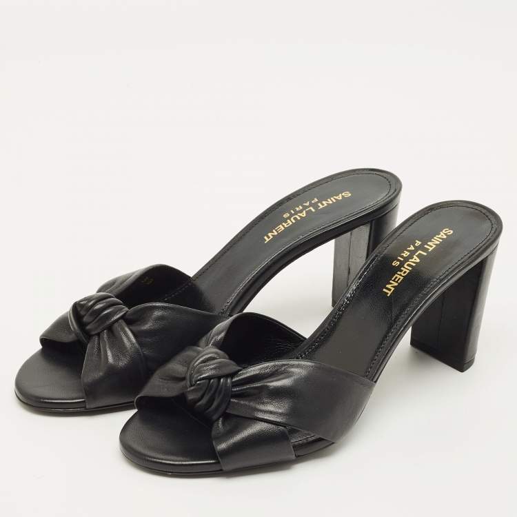 Pre Owned Saint Laurent Bianca Size 38 Black Leather Slide Sandals