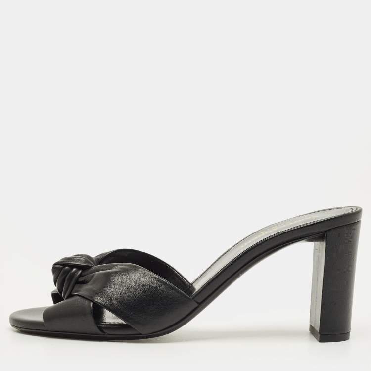 Pre Owned Saint Laurent Bianca Size 38 Black Leather Slide Sandals