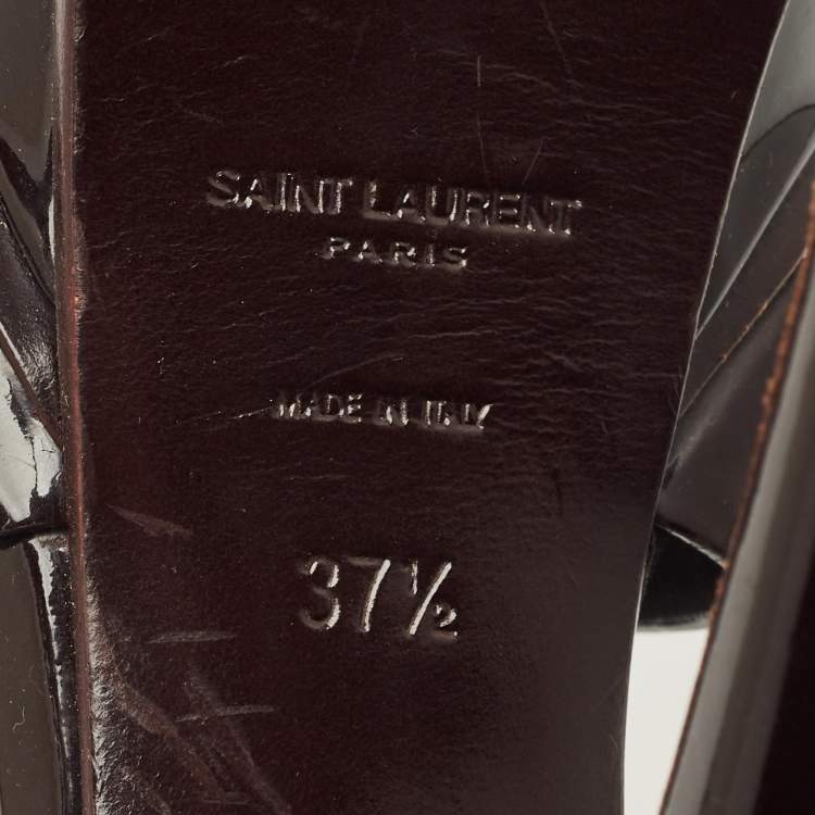 Pre Owned Saint Laurent Tribute Size 37.5 Burgundy Patent Leather Platform Sandals