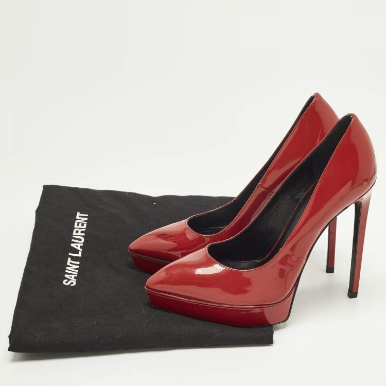 Pre Owned Saint Laurent Janis Size 38 Red Patent Leather Platform Pumps