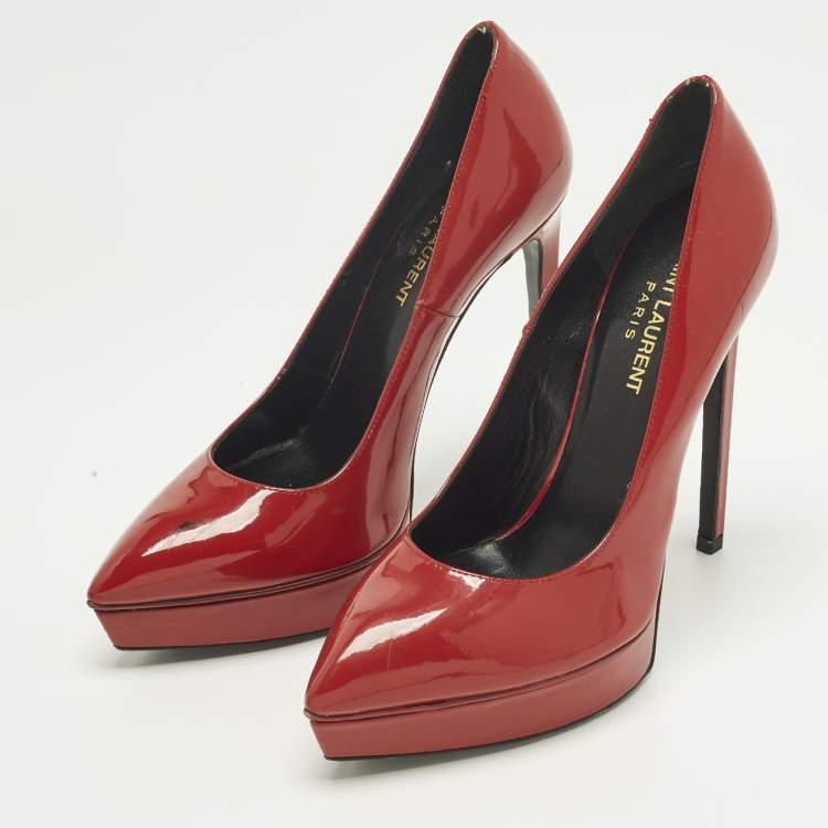 Pre Owned Saint Laurent Janis Size 38 Red Patent Leather Platform Pumps