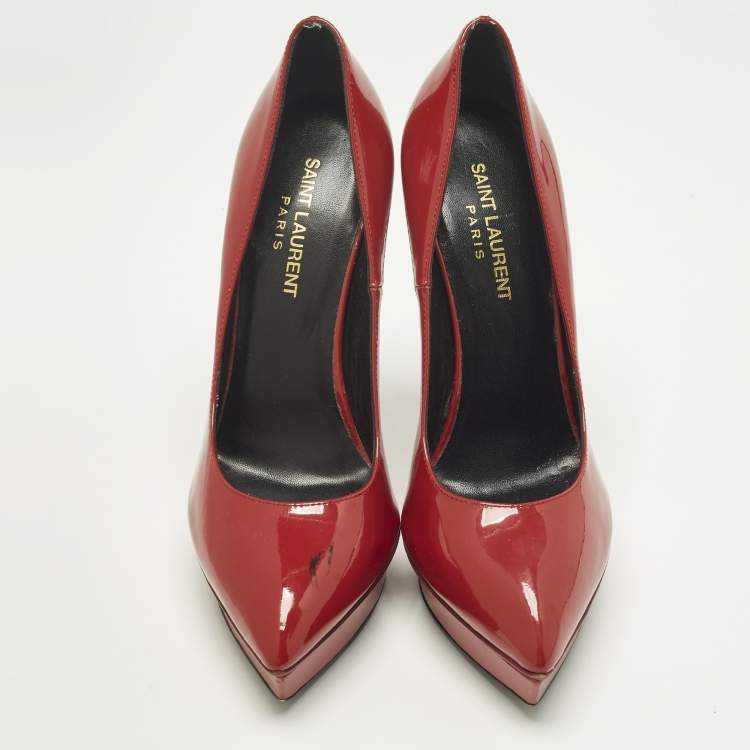 Pre Owned Saint Laurent Janis Size 38 Red Patent Leather Platform Pumps
