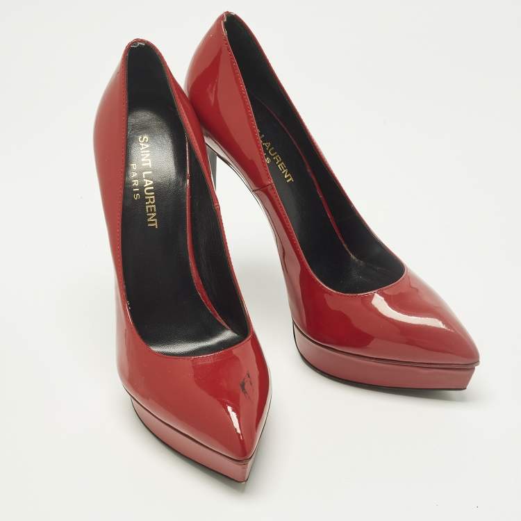 Pre Owned Saint Laurent Janis Size 38 Red Patent Leather Platform Pumps