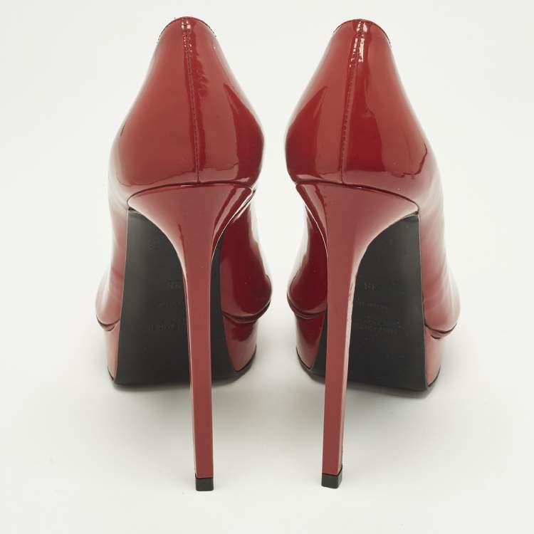 Pre Owned Saint Laurent Janis Size 38 Red Patent Leather Platform Pumps