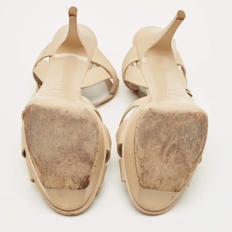 Pre Owned Saint Laurent Tribute Size 42 Beige Leather Platform Sandals