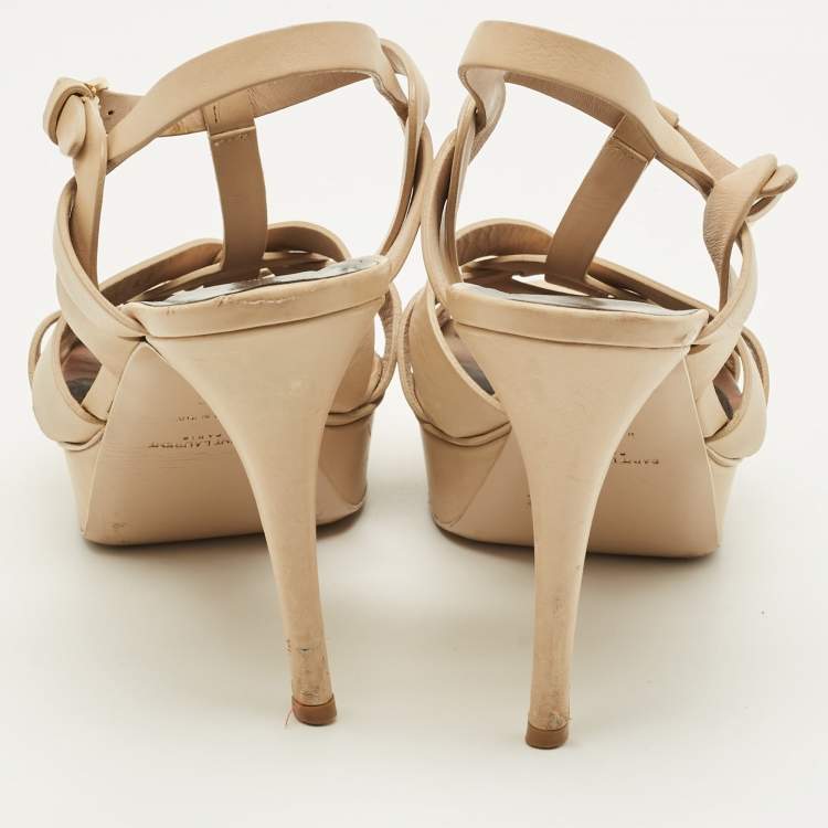 Pre Owned Saint Laurent Tribute Size 42 Beige Leather Platform Sandals