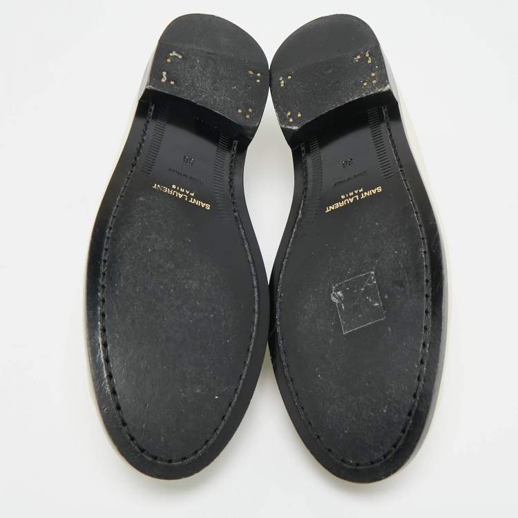 Pre Owned Saint Laurent Le Loafer Size 38 Cream Leather Penny Loafers