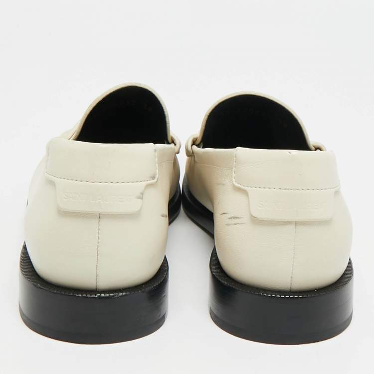 Pre Owned Saint Laurent Le Loafer Size 38 Cream Leather Penny Loafers
