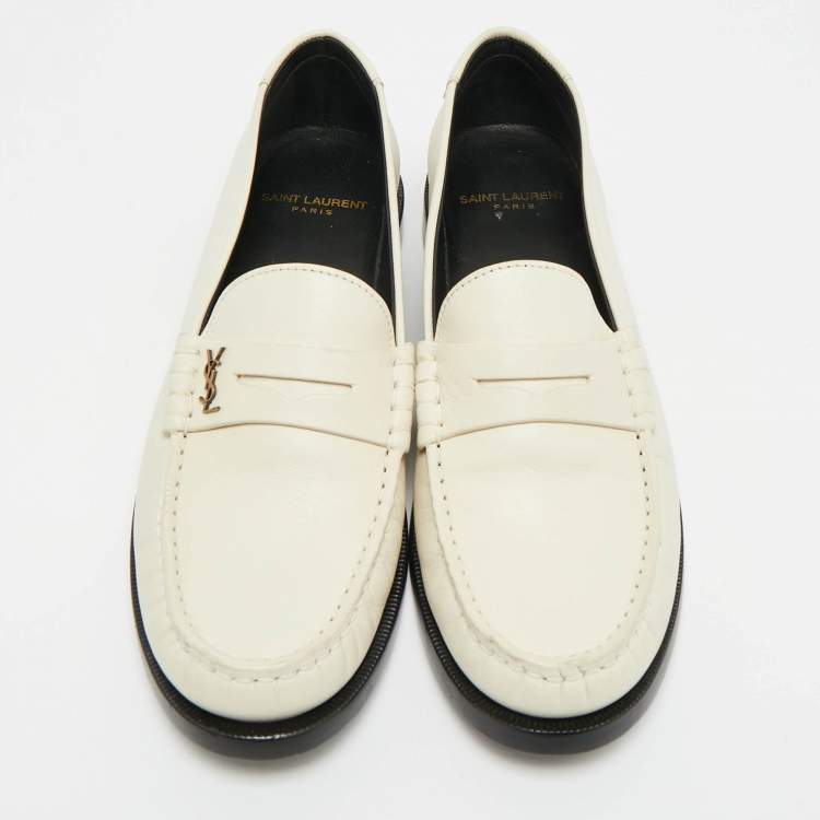 Pre Owned Saint Laurent Le Loafer Size 38 Cream Leather Penny Loafers