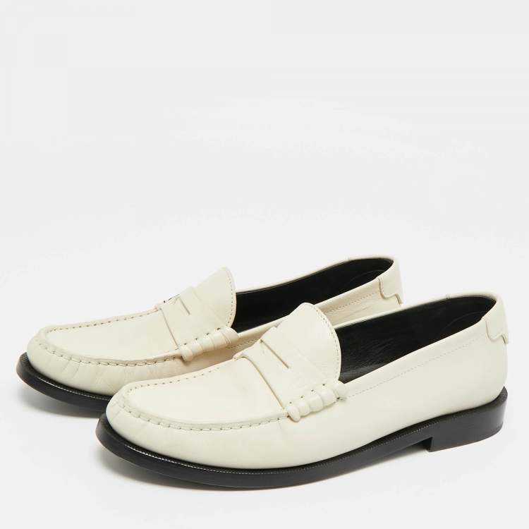 Pre Owned Saint Laurent Le Loafer Size 38 Cream Leather Penny Loafers