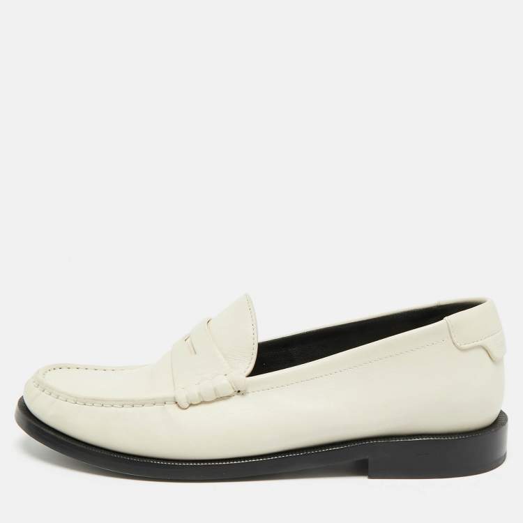 Pre Owned Saint Laurent Le Loafer Size 38 Cream Leather Penny Loafers