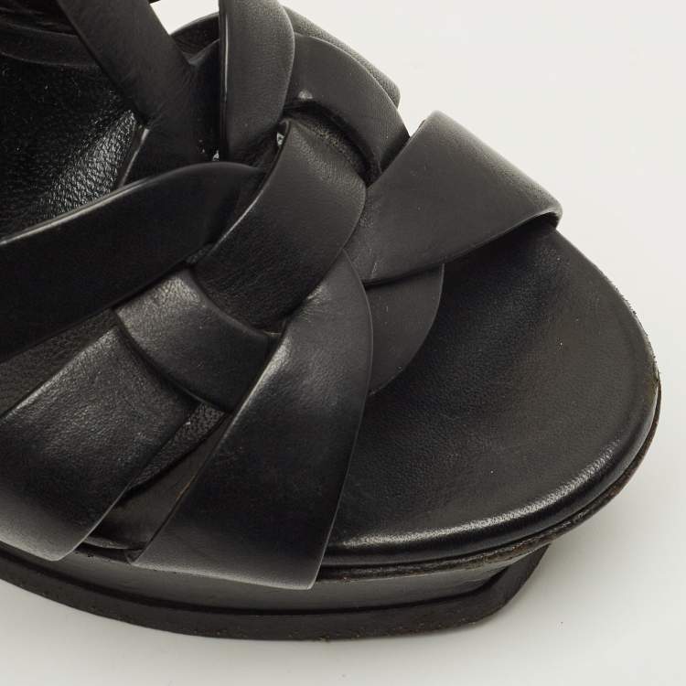 Pre Owned Saint Laurent Tribute Size 37 Black Leather Platform Sandals