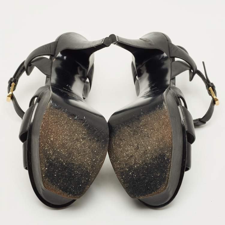 Pre Owned Saint Laurent Tribute Size 37 Black Leather Platform Sandals