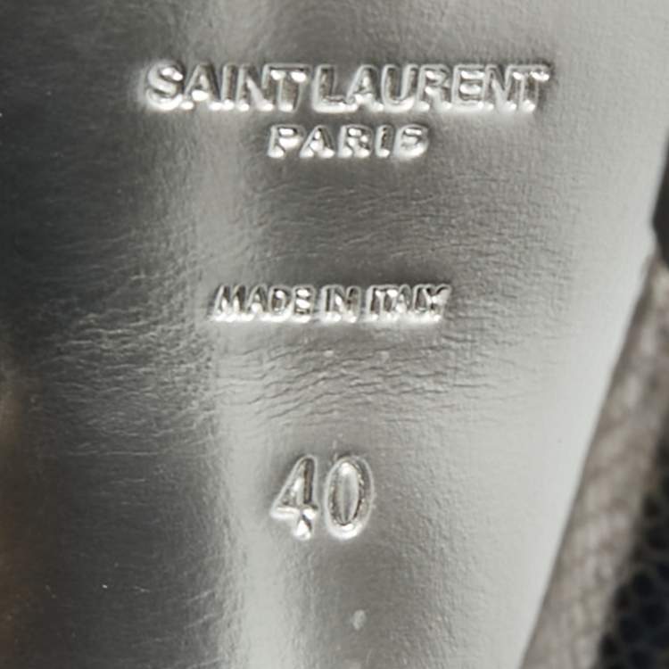 Pre Owned Saint Laurent Paris Tribute Size 40 Silver Lizard Embossed Leather Platform Sandals