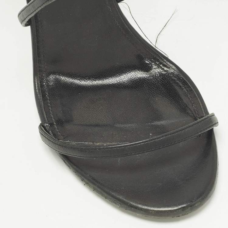 Pre Owned Saint Laurent Cassandra Size 37 Black Patent Leather Ankle Strap Sandals