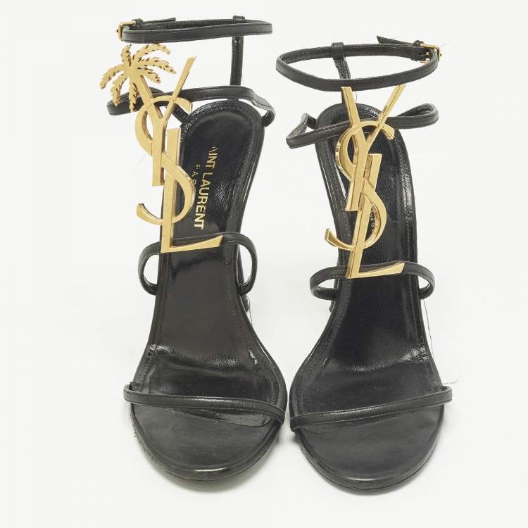 Pre Owned Saint Laurent Cassandra Size 37 Black Patent Leather Ankle Strap Sandals