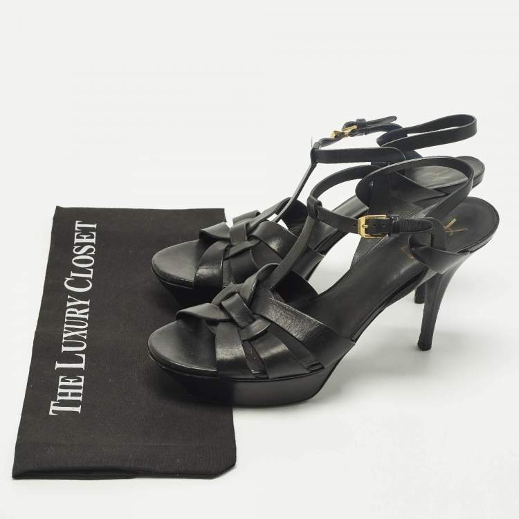 مملوكة مسبقًا Saint Laurent Size 42 Black Leather Platform Sandals