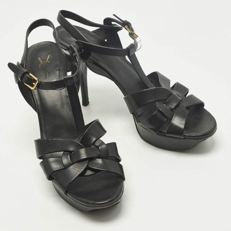 مملوكة مسبقًا Saint Laurent Size 42 Black Leather Platform Sandals