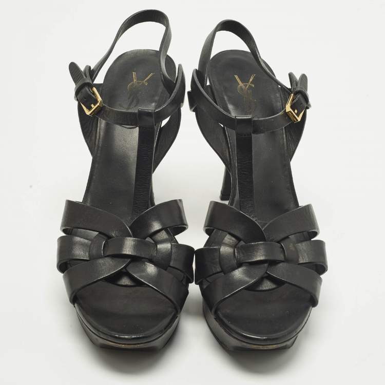 مملوكة مسبقًا Saint Laurent Size 42 Black Leather Platform Sandals
