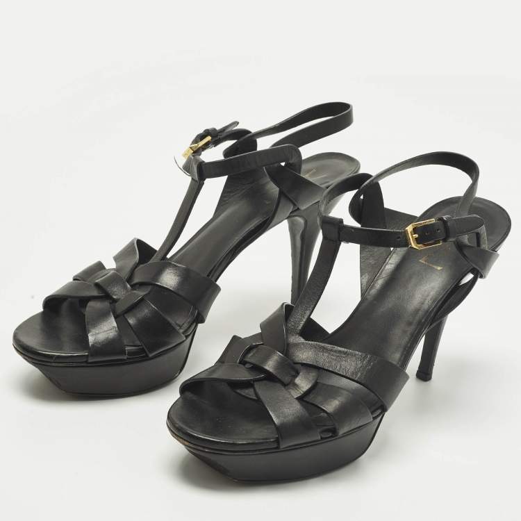 مملوكة مسبقًا Saint Laurent Size 42 Black Leather Platform Sandals