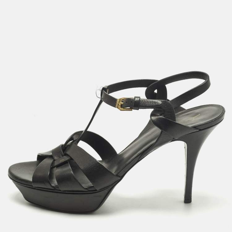 مملوكة مسبقًا Saint Laurent Size 42 Black Leather Platform Sandals