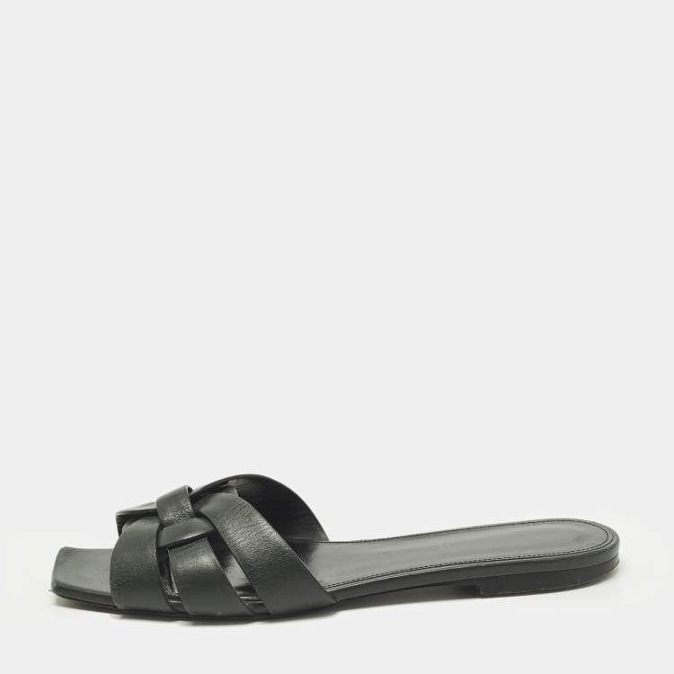 Pre Owned Saint Laurent Tribute Size 39 Black Leather Flat Slide