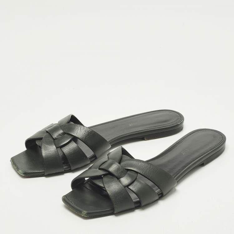 Pre Owned Saint Laurent Tribute Size 39 Black Leather Flat Slide