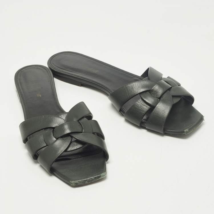 Pre Owned Saint Laurent Tribute Size 39 Black Leather Flat Slide