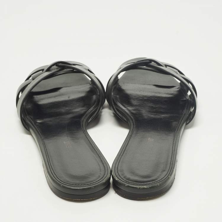 Pre Owned Saint Laurent Tribute Size 39 Black Leather Flat Slide
