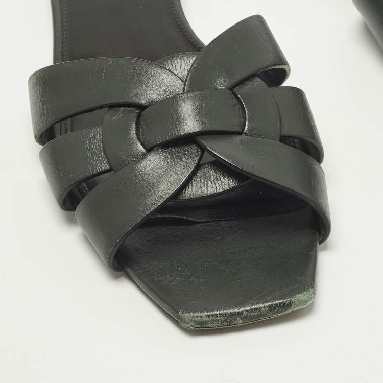 Pre Owned Saint Laurent Tribute Size 39 Black Leather Flat Slide