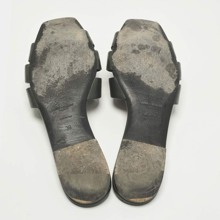 Pre Owned Saint Laurent Tribute Size 39 Black Leather Flat Slide