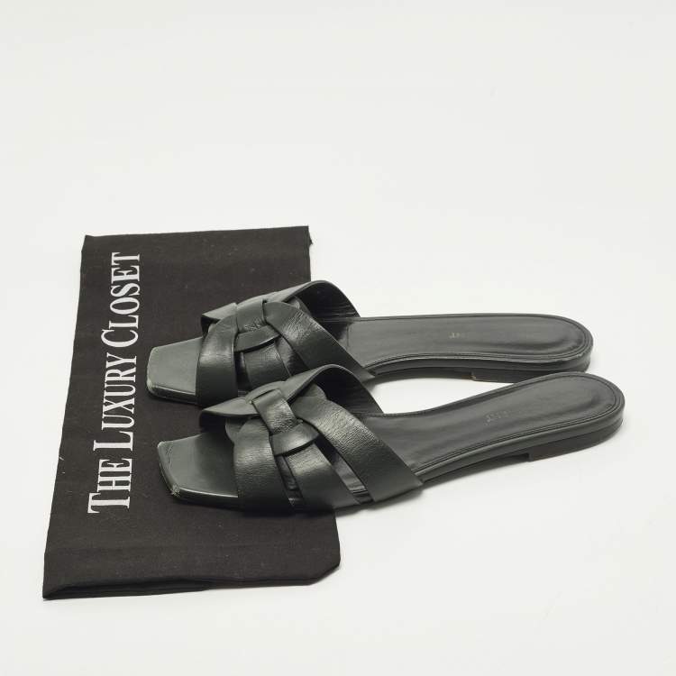 Pre Owned Saint Laurent Tribute Size 39 Black Leather Flat Slide