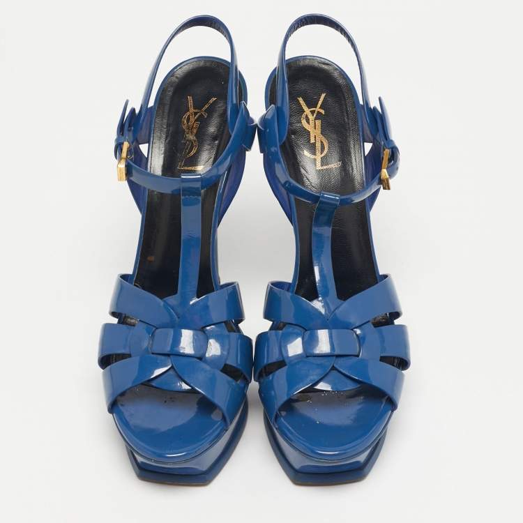 Pre Owned Saint Laurent Size 40 Blue Patent Leather Platform Sandals