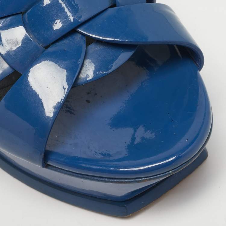 Pre Owned Saint Laurent Size 40 Blue Patent Leather Platform Sandals