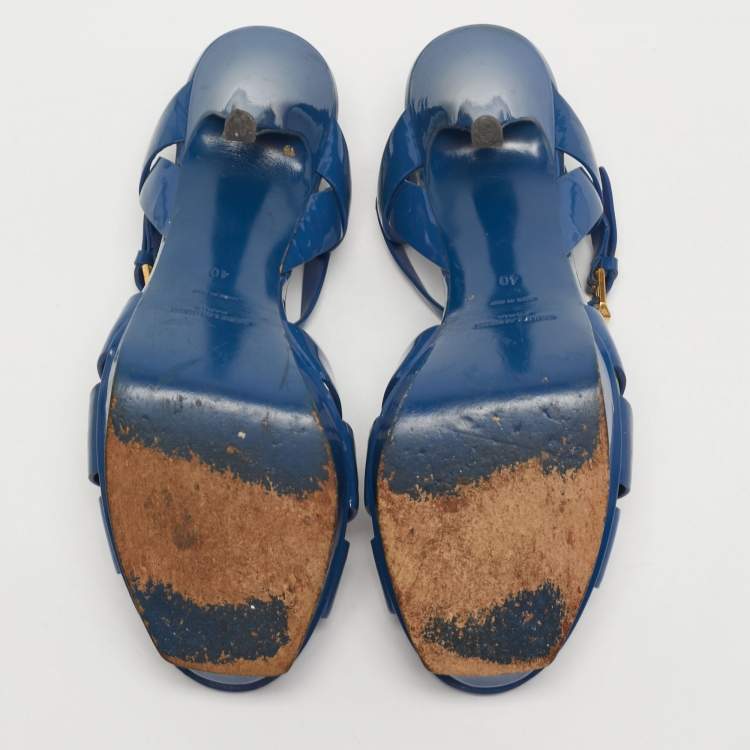 Pre Owned Saint Laurent Size 40 Blue Patent Leather Platform Sandals