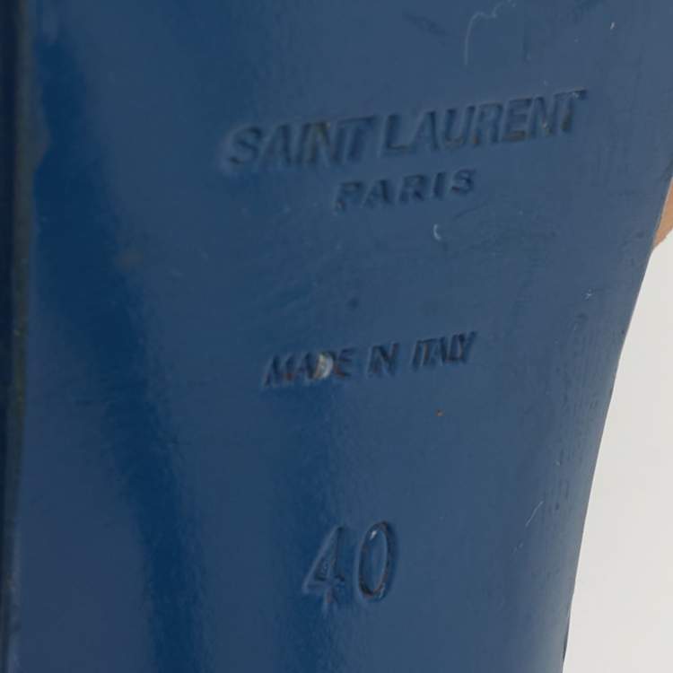 Pre Owned Saint Laurent Size 40 Blue Patent Leather Platform Sandals