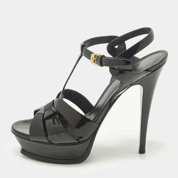Pre Owned Saint Laurent Tribute Size 39 Black Patent Leather Platform Sandals
