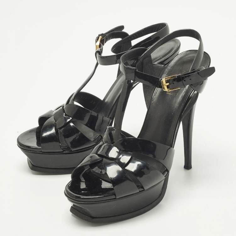 Pre Owned Saint Laurent Tribute Size 39 Black Patent Leather Platform Sandals