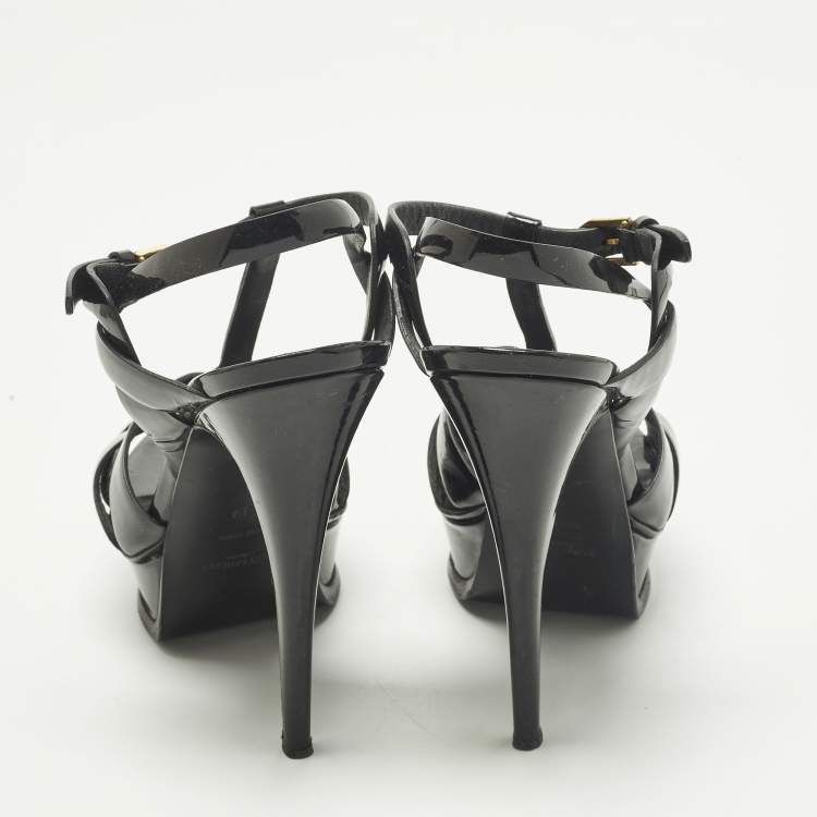 Pre Owned Saint Laurent Tribute Size 39 Black Patent Leather Platform Sandals