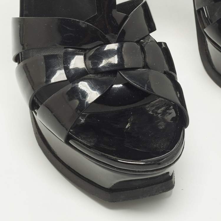 Pre Owned Saint Laurent Tribute Size 39 Black Patent Leather Platform Sandals