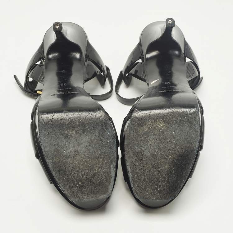 Pre Owned Saint Laurent Tribute Size 39 Black Patent Leather Platform Sandals