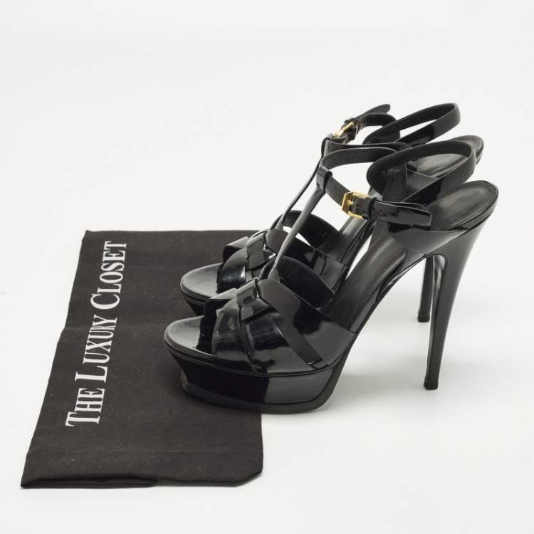 Pre Owned Saint Laurent Tribute Size 39 Black Patent Leather Platform Sandals