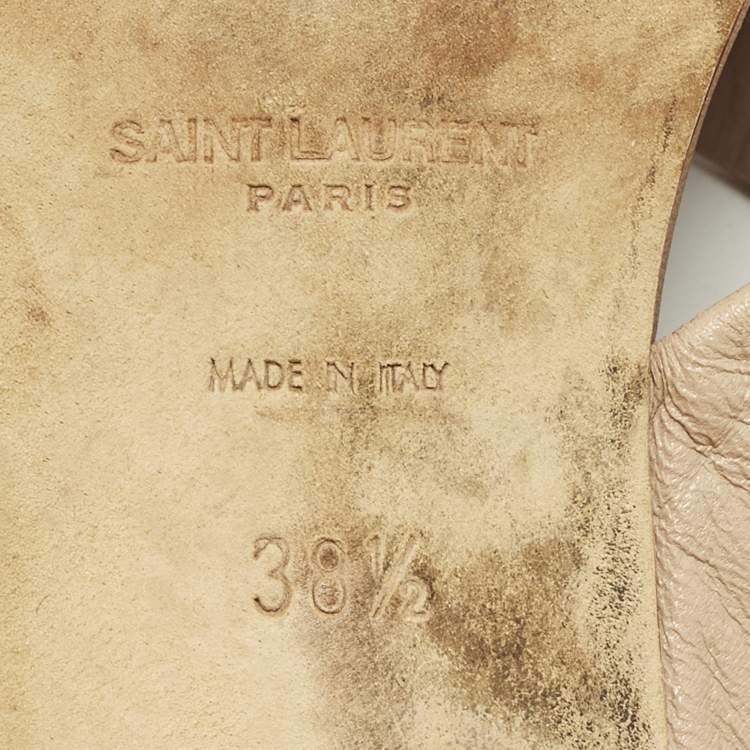 Pre Owned Saint Laurent Paris Loulou Size 38.5 Beige Leather Slide Sandals