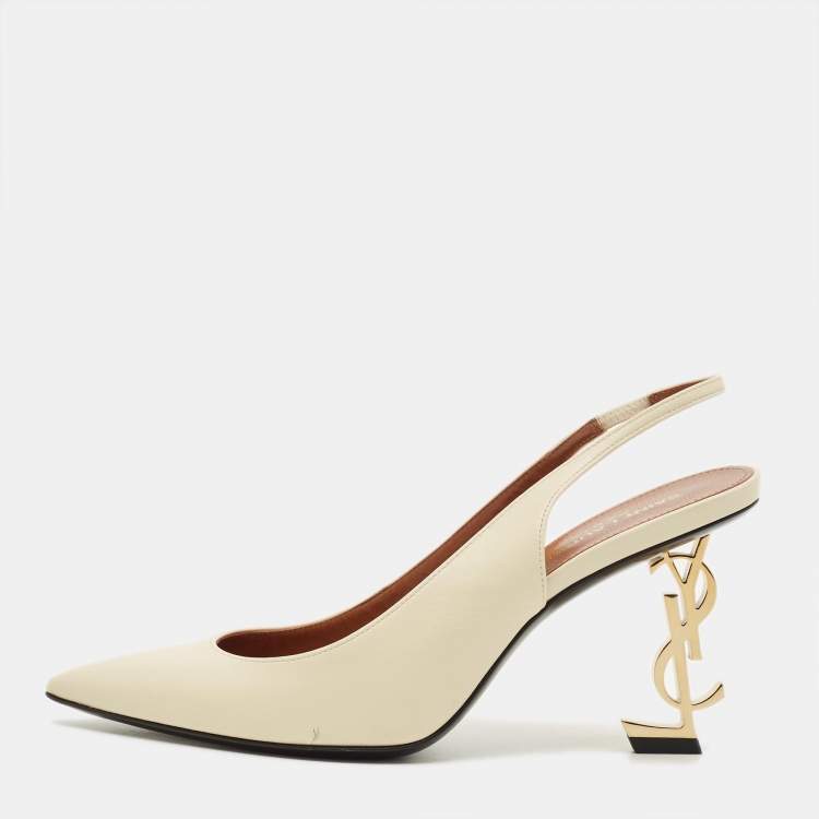 مملوكة مسبقًا Saint Laurent Opyum Size 37 Beige Leather Slingback Pumps
