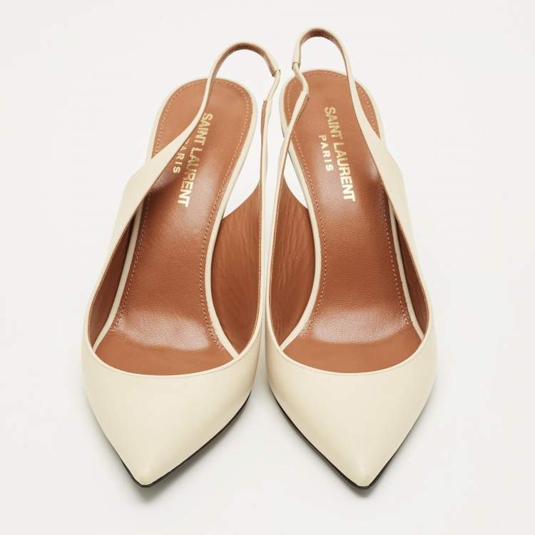 مملوكة مسبقًا Saint Laurent Opyum Size 37 Beige Leather Slingback Pumps