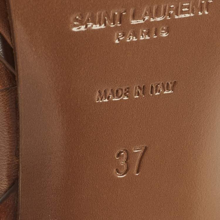 Pre Owned Saint Laurent Tribute Size 37 Brown Leather Platform Sandals